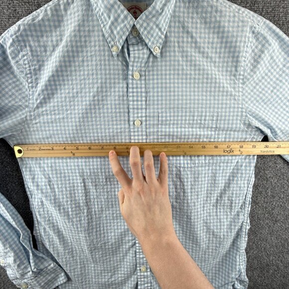 Brooks Brothers Cotton Blue Medium Button-Down Check Men Shirt Long Sleeve Adult - Picture 5 of 14